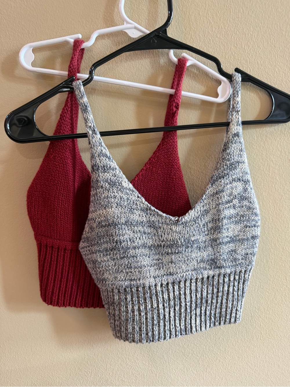Pins & Needles Marled Gray Crop Bralette with Red Knit Layer